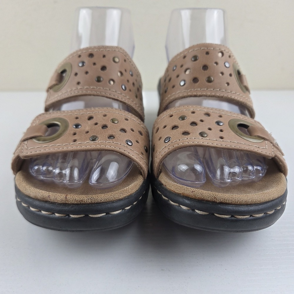Clarks Bendables Lexi Laurel Strap Tan Leather Slip On Sandal Womens Size 9 M - Picture 6 of 12